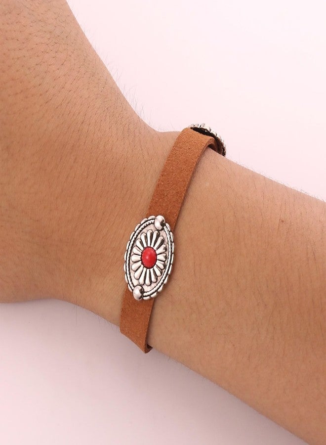 ANGLEQUEEN Western Bracelet for Women Country Concert Outfits Bohemian Vintage Red Black Turquoise Bracelets Cowgirl Cowboy Country Bracelet Boho Bracelets Accessories (Brown-Green) - Image 2